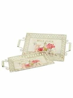 Auslauf 🤩 Küche Ambiente Haus 2tlg. Set Fleur-Tablett In Antikcreme Günstig Kaufen 😍