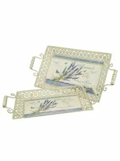 Besorgen 💯 Küche Ambiente Haus 2tlg. Set Lavendel-Tablett In Antikcreme Günstig Kaufen 😉